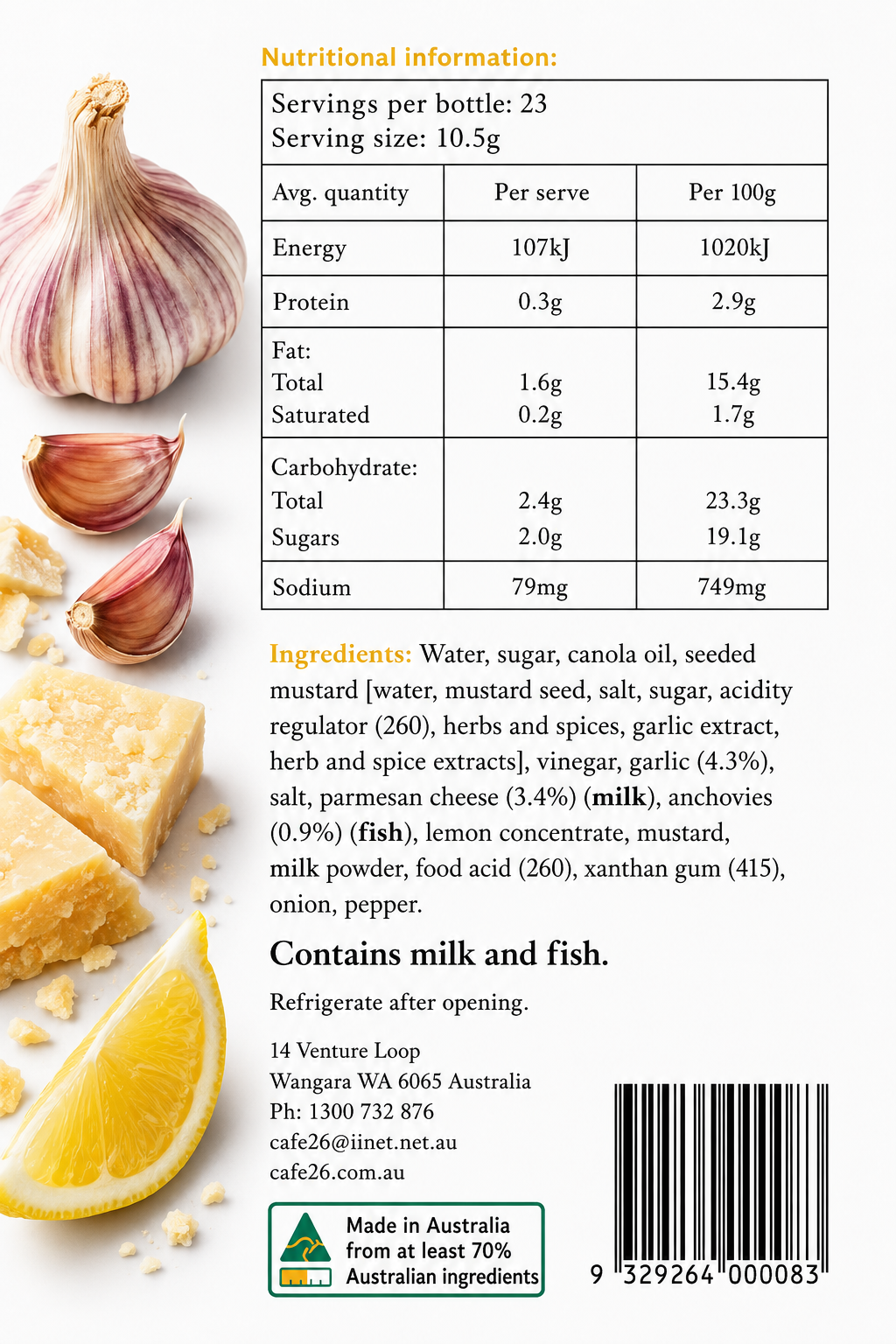 Café 26 Caesar Salad Dressing 250ml Parmesan Seeded Mustard Australian Made - Image 3