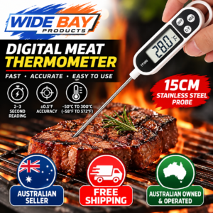 Digital Meat Thermometer Instant Read Food Thermometer with 15cm Stainless Steel Probe – BBQ, Cooking & Frying