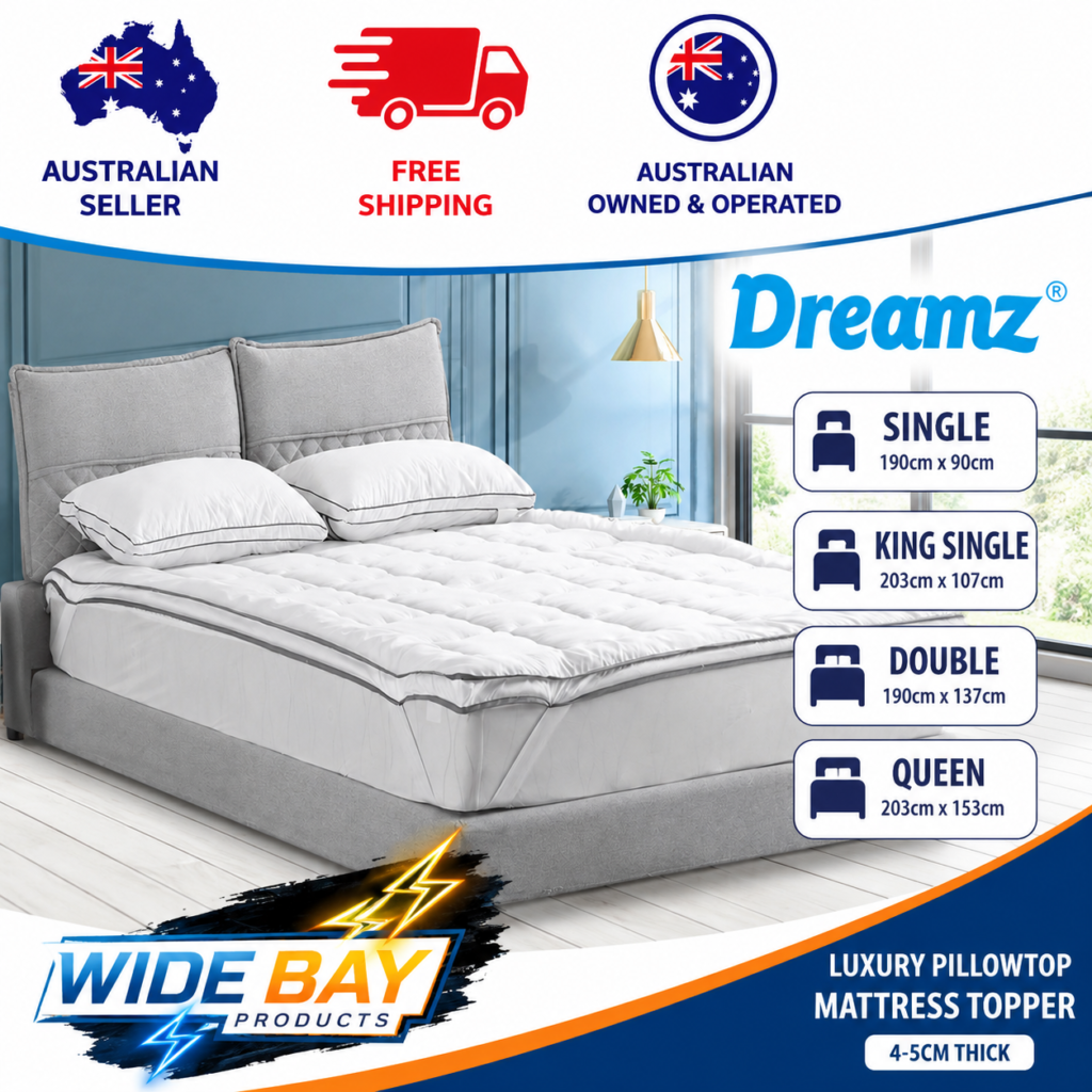 DreamZ Luxury Pillowtop Mattress Topper 4-5cm Plush Comfort Single King Single Double Queen