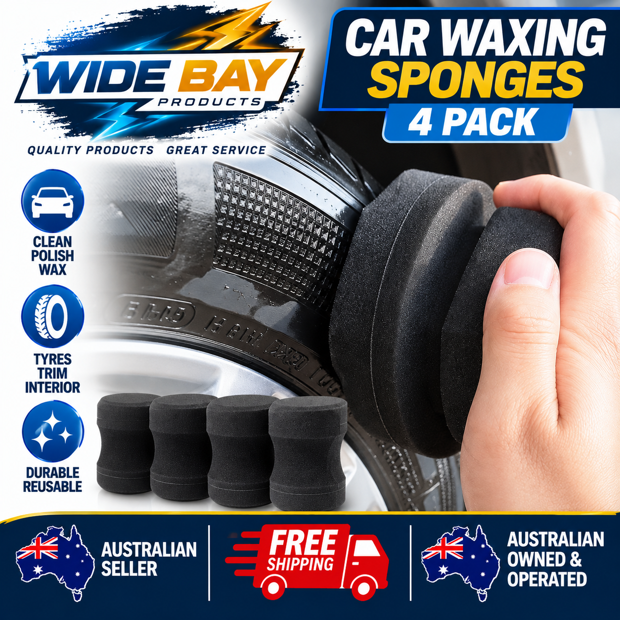 4 Pack Car Waxing Sponges Black High Density Applicator Pads for Polish Tyres & Detailing