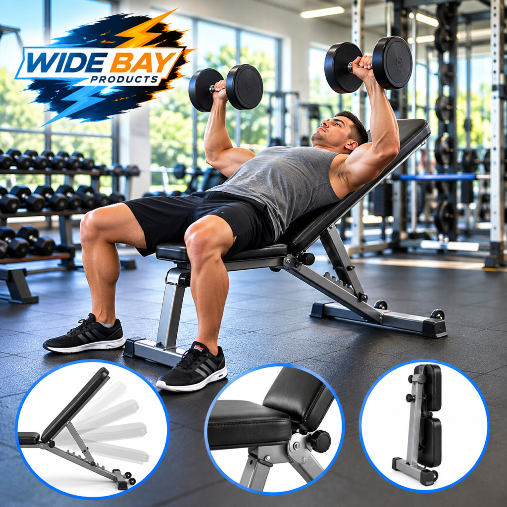 FID Adjustable Workout Bench – Flat Incline Decline Folding Weight Bench 100kg