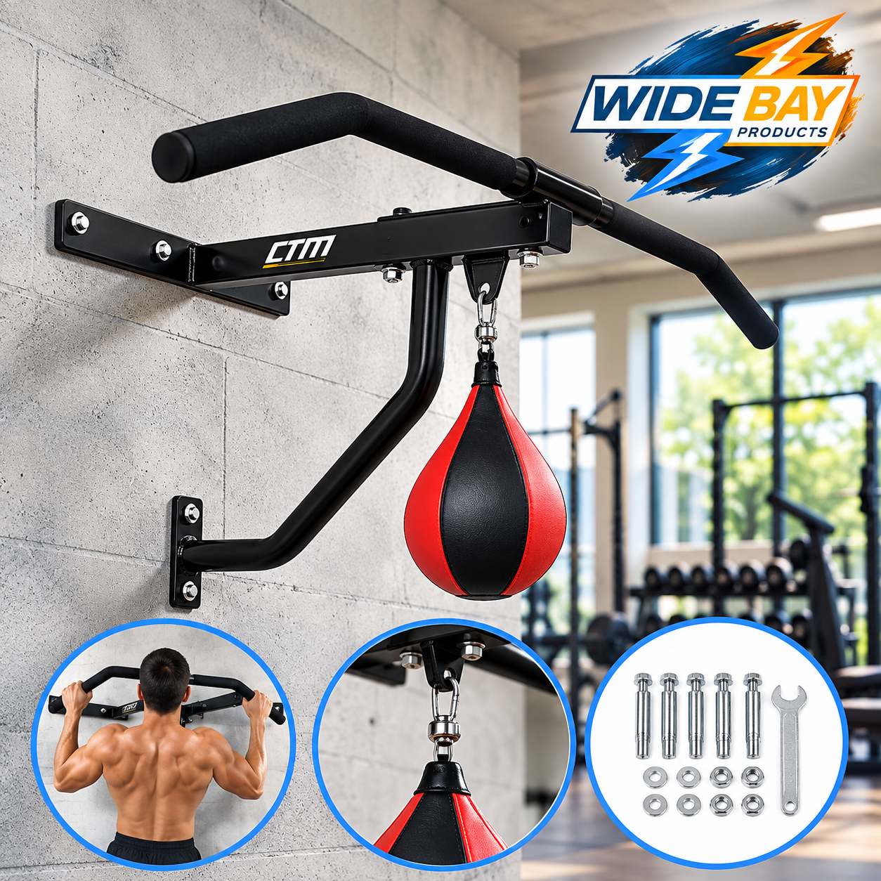 Wall Mounted Chin Up & Pull Up Bar with Speedball Station – 200kg