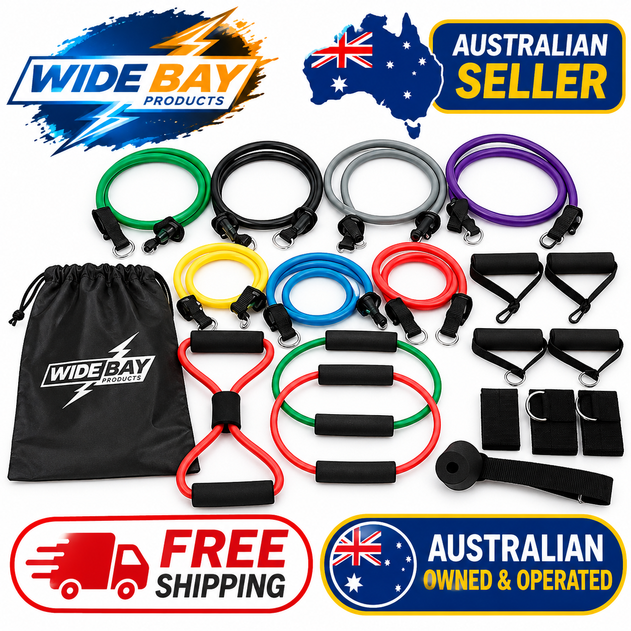 19PC Resistance Bands Set – Exercise Tubes with Handles, Ankle Straps & Anchors