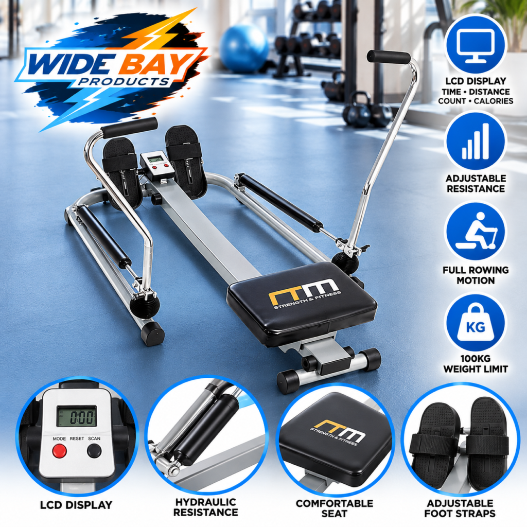 Rowing Machine Rower Exercise Fitness Gym – Hydraulic Resistance 100kg