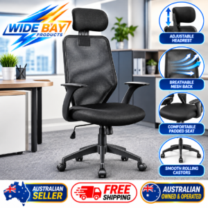 Ergonomic Mesh Office Chair Black – Adjustable Headrest & Gas Lift