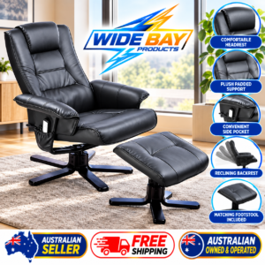 PU Leather Massage Recliner Chair Black with Footrest & Remote