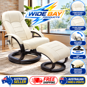 PU Leather Deluxe Massage Recliner Cream with Footrest & Remote