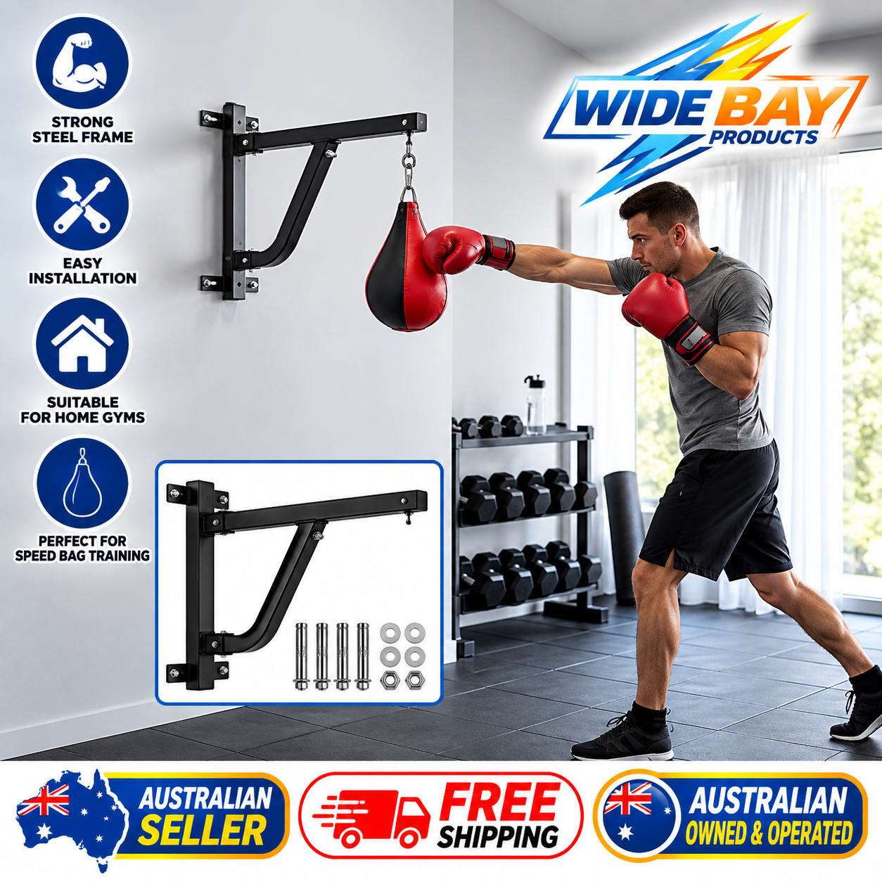 Boxing Punching Bag Wall Pivot Rack – Heavy Duty Swivel Mount