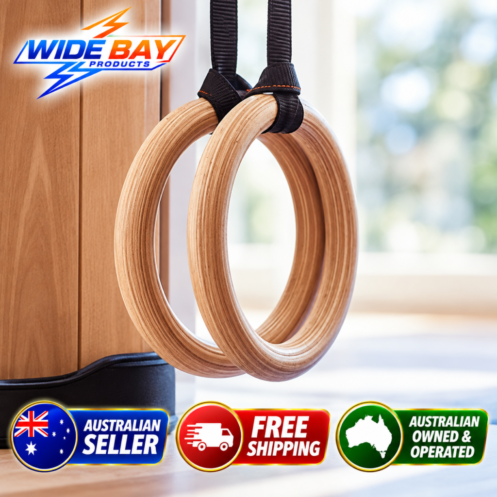Birch Wood Gymnastic Rings with Adjustable Straps – Calisthenics Training