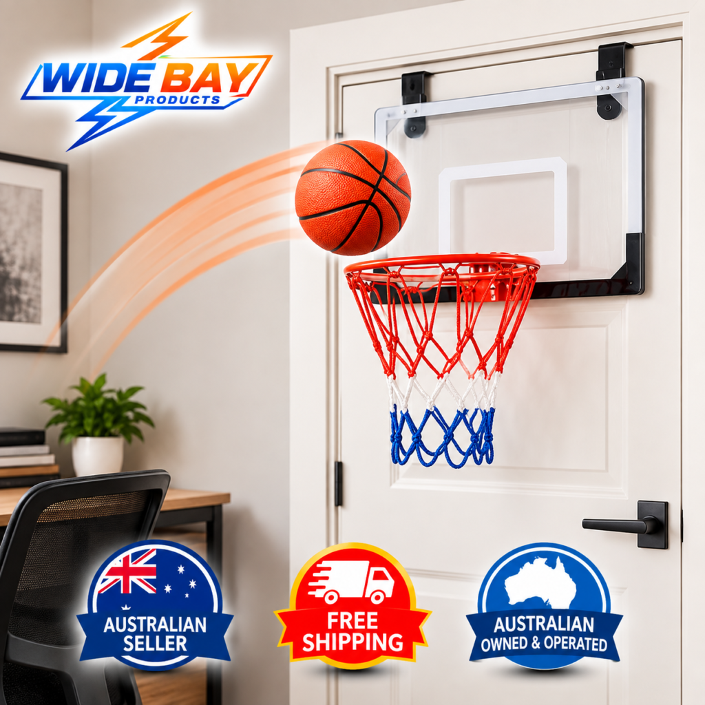 Indoor Mini Basketball Hoop Set – Door Mounted Backboard, Steel Rim & Ball