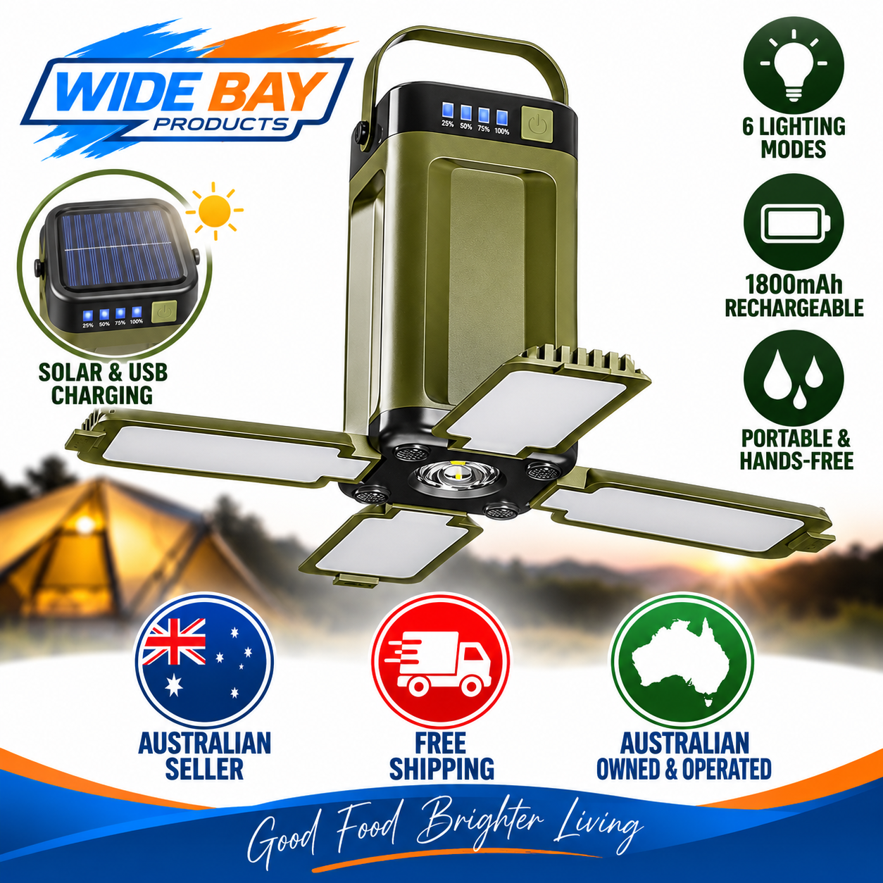 4-Leaf Foldable Solar Camping Lantern 1800mAh – 6-Mode Portable LED Light