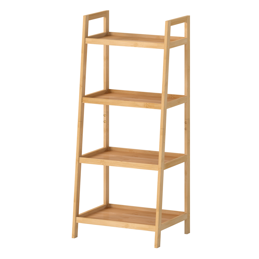 Levede Bamboo Ladder Shelf 4 Tier Bookshelf Plant Stand Storage Rack Organiser Natural - Image 9