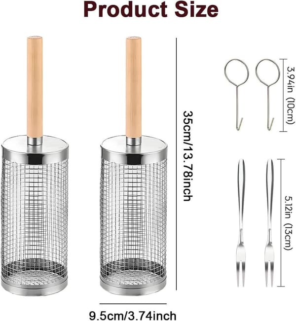 304 Stainless Steel Rolling Grill Basket Set with Removable Wooden Handle – BBQ Vegetable & Seafood Grill Basket - Image 8