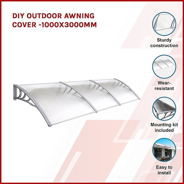 DIY Outdoor Awning Cover 1000 x 3000mm – Clear 6mm Polycarbonate Patio Canopy - Image 7