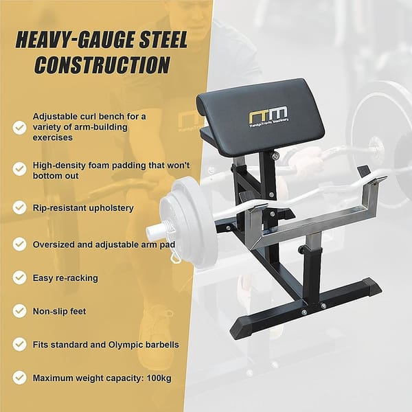 Preacher Curl Bench – Adjustable Bicep Curl & Arm Workout Bench 100kg - Image 10