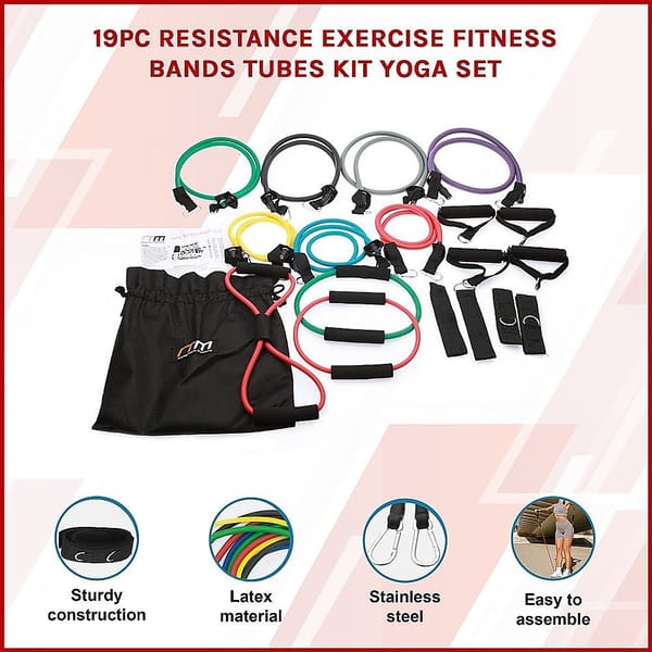 19PC Resistance Bands Set – Exercise Tubes with Handles, Ankle Straps & Anchors - Image 8