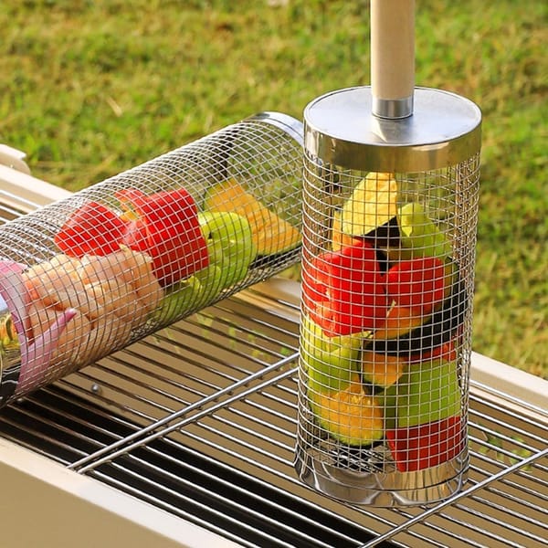 304 Stainless Steel Rolling Grill Basket Set with Removable Wooden Handle – BBQ Vegetable & Seafood Grill Basket - Image 7