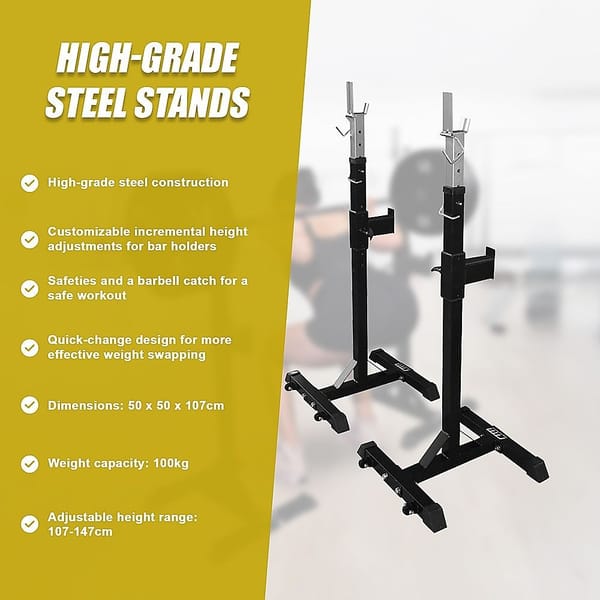 Squat Stands Pair 100kg Capacity – Adjustable Barbell Rack for Home Gym - Image 8
