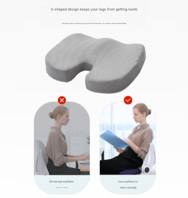 Black Ergonomic U-Shaped Memory Foam Seat Cushion Coccyx Relief Posture Support - Image 6