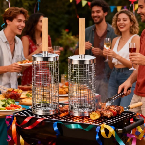 304 Stainless Steel Rolling Grill Basket Set with Removable Wooden Handle – BBQ Vegetable & Seafood Grill Basket - Image 6