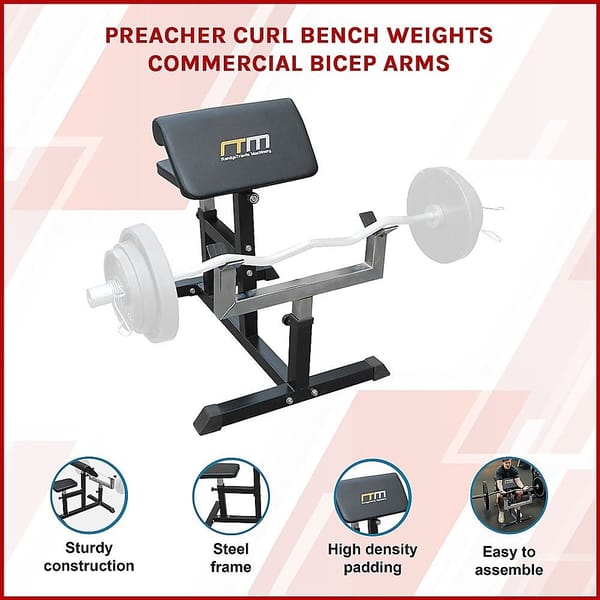 Preacher Curl Bench – Adjustable Bicep Curl & Arm Workout Bench 100kg - Image 8