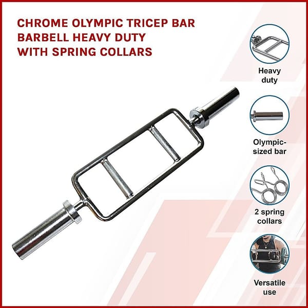 Chrome Olympic Tricep Barbell 2 Inch – Heavy Duty with Spring Collars - Image 9