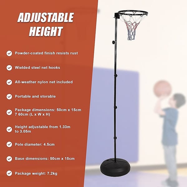 Portable Netball Ring with Stand – Height Adjustable 1.33m–3.05m - Image 9