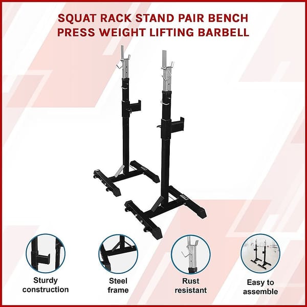 Squat Stands Pair 100kg Capacity – Adjustable Barbell Rack for Home Gym - Image 6