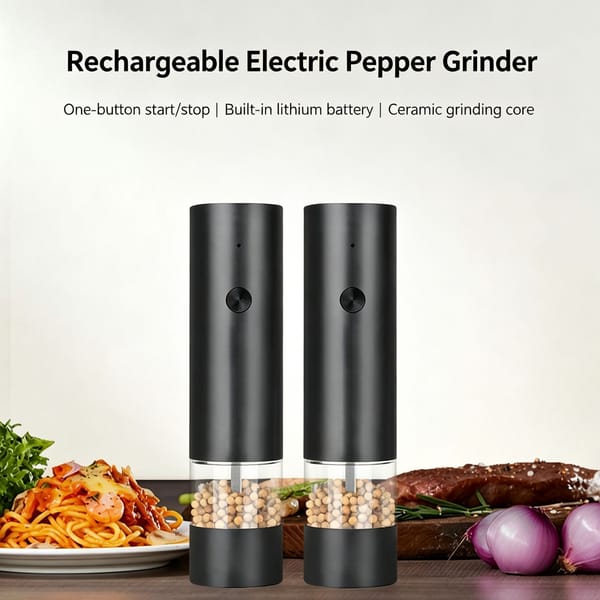 2 Piece Rechargeable Salt & Pepper Grinder Set – Electric Black Spice Mills with Storage Base - Image 5