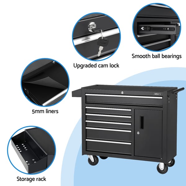 Giantz 6 Drawer Tool Trolley Cabinet 100kg Steel Toolbox Storage Chest Garage Workshop - Image 4