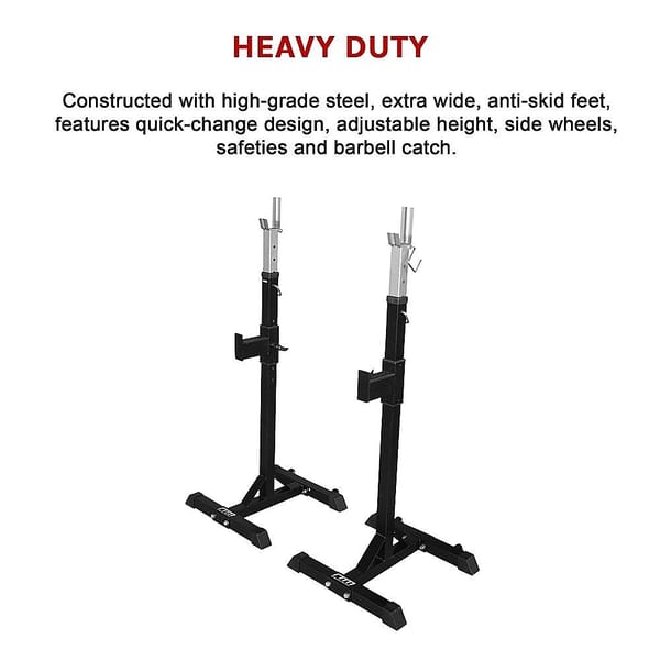 Squat Stands Pair 100kg Capacity – Adjustable Barbell Rack for Home Gym - Image 5