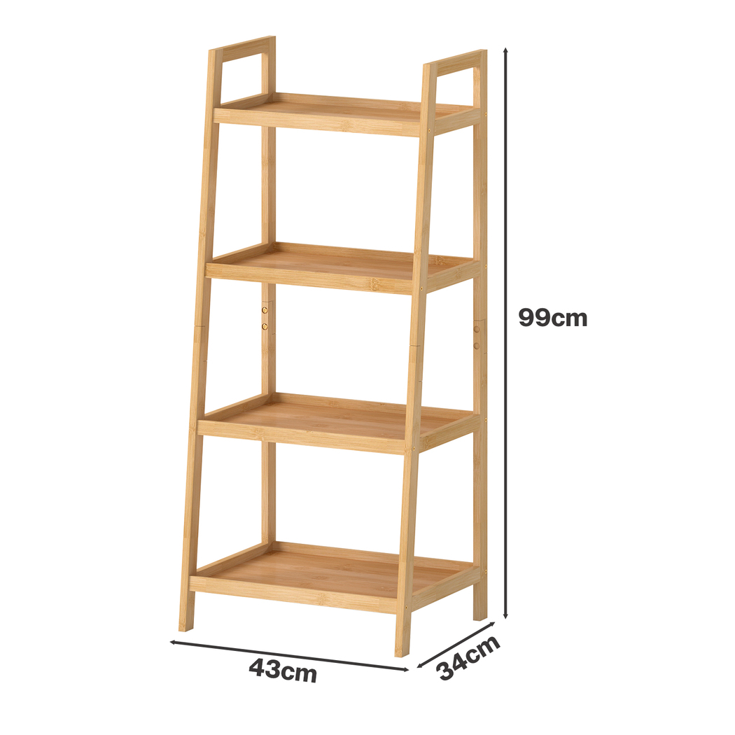 Levede Bamboo Ladder Shelf 4 Tier Bookshelf Plant Stand Storage Rack Organiser Natural - Image 4