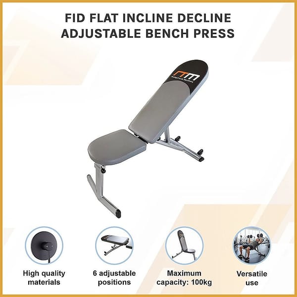 FID Adjustable Workout Bench – Flat Incline Decline Folding Weight Bench 100kg - Image 5