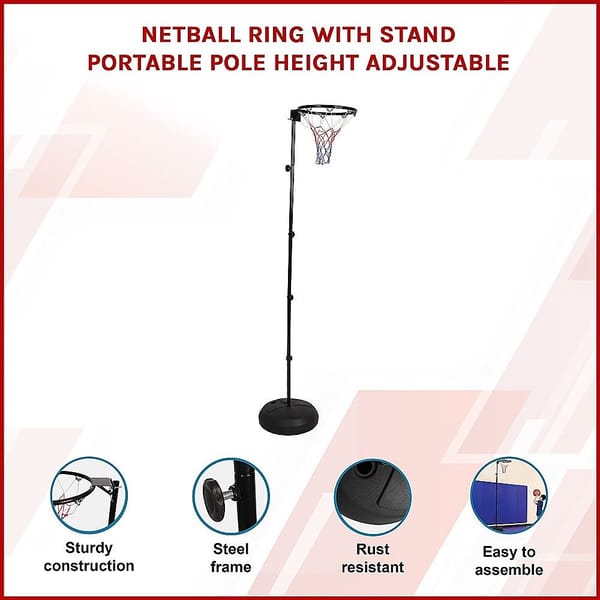 Portable Netball Ring with Stand – Height Adjustable 1.33m–3.05m - Image 4