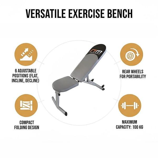 FID Adjustable Workout Bench – Flat Incline Decline Folding Weight Bench 100kg - Image 3