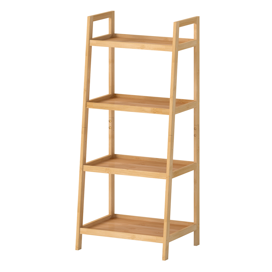 Levede Bamboo Ladder Shelf 4 Tier Bookshelf Plant Stand Storage Rack Organiser Natural - Image 2