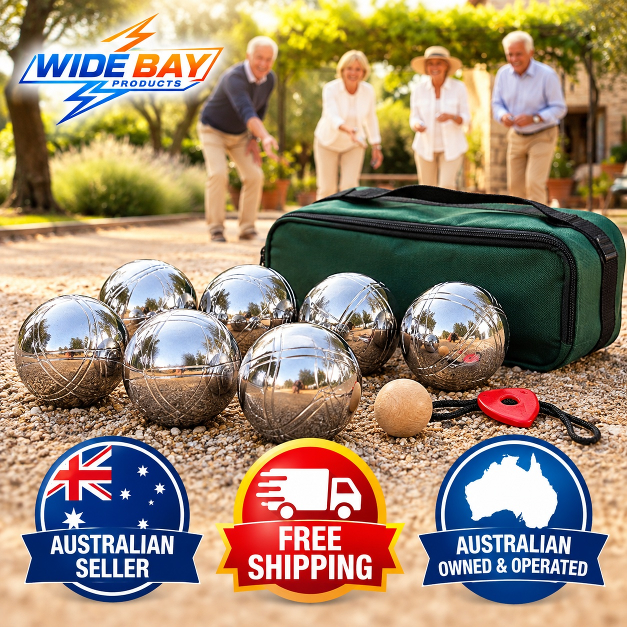 Deluxe Boules Set – 8 Alloy Balls with Wooden Jack, Measuring Tool & Carry Bag