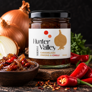 Hunter Valley Foods Caramelised Onions & Chilli 200g – Sweet & Spicy Relish | Gluten Free Vegan Friendly