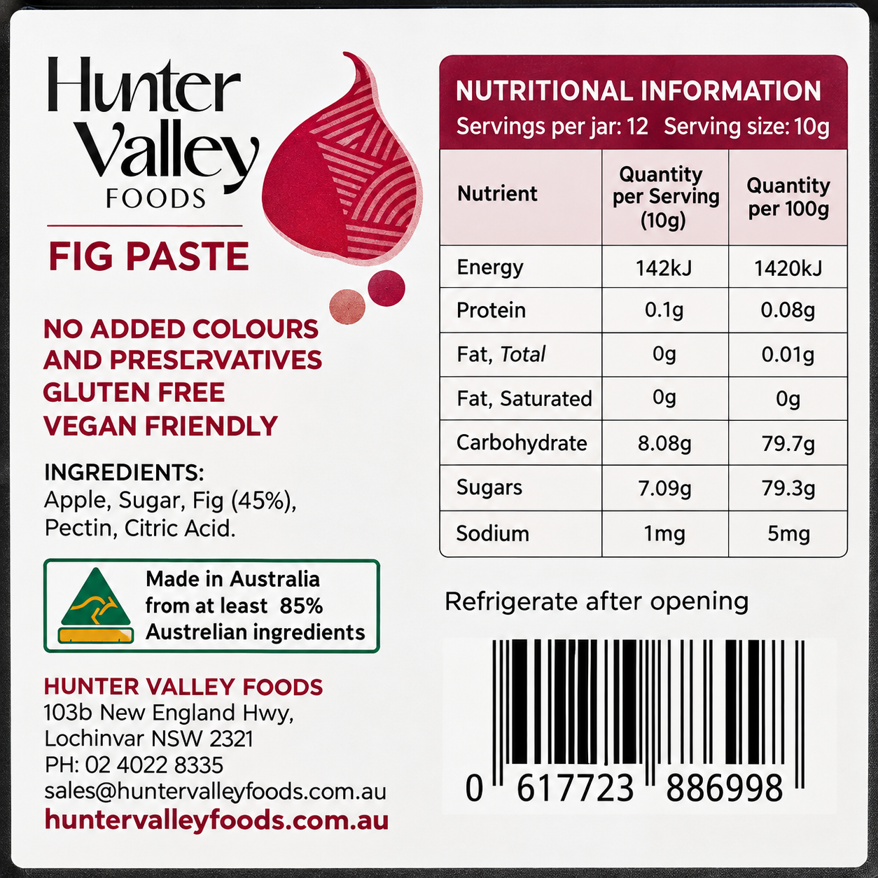 Hunter Valley Foods Fig Paste 100g – Gluten Free & Vegan Friendly - Image 2