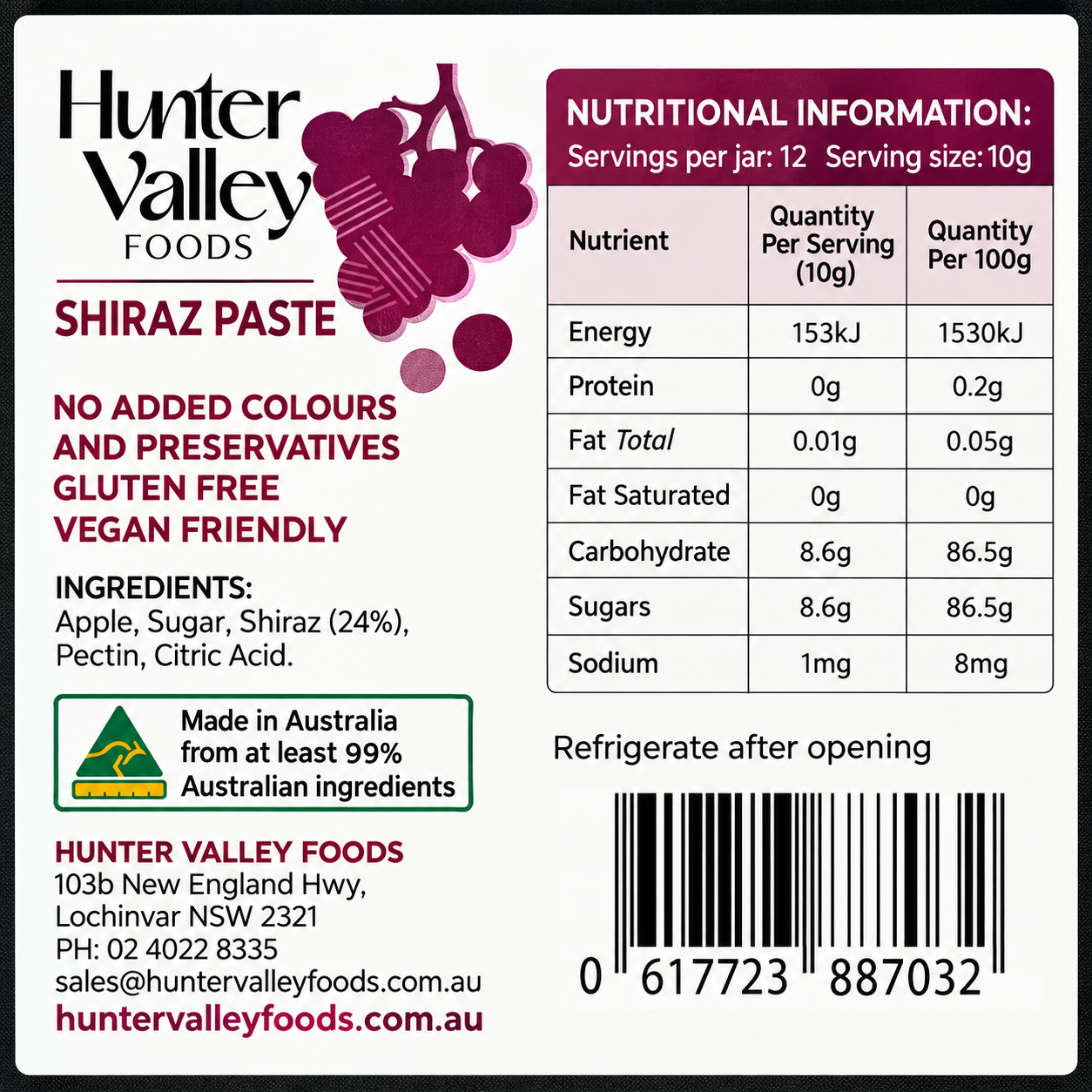 Hunter Valley Foods Shiraz Paste 100g – Gluten Free & Vegan Friendly - Image 2