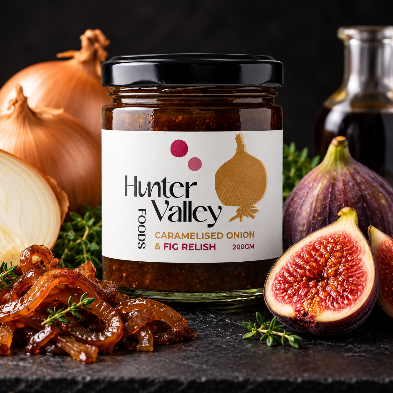 Hunter Valley Foods Caramelised Onion & Fig Relish 200g | Gluten Free Vegan Friendly