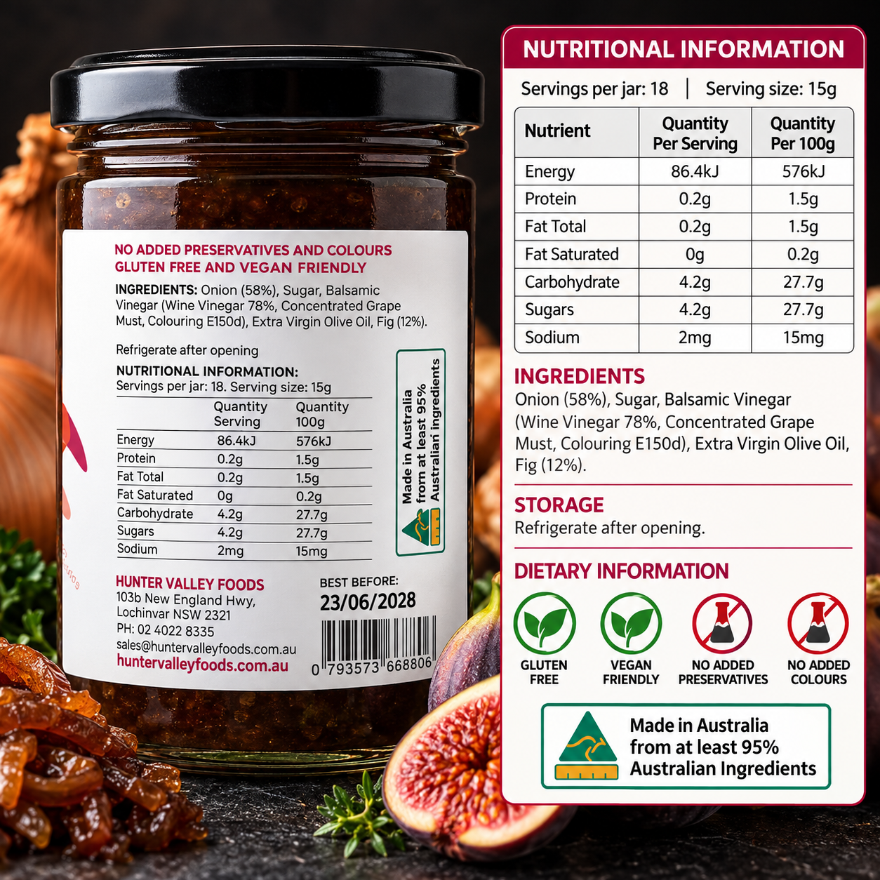 Hunter Valley Foods Caramelised Onion & Fig Relish 200g | Gluten Free Vegan Friendly - Image 2