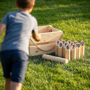 Wooden Number Toss Game Set 12 Pins with Carry Case