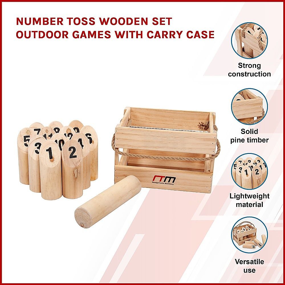 Wooden Number Toss Game Set 12 Pins with Carry Case - Image 4
