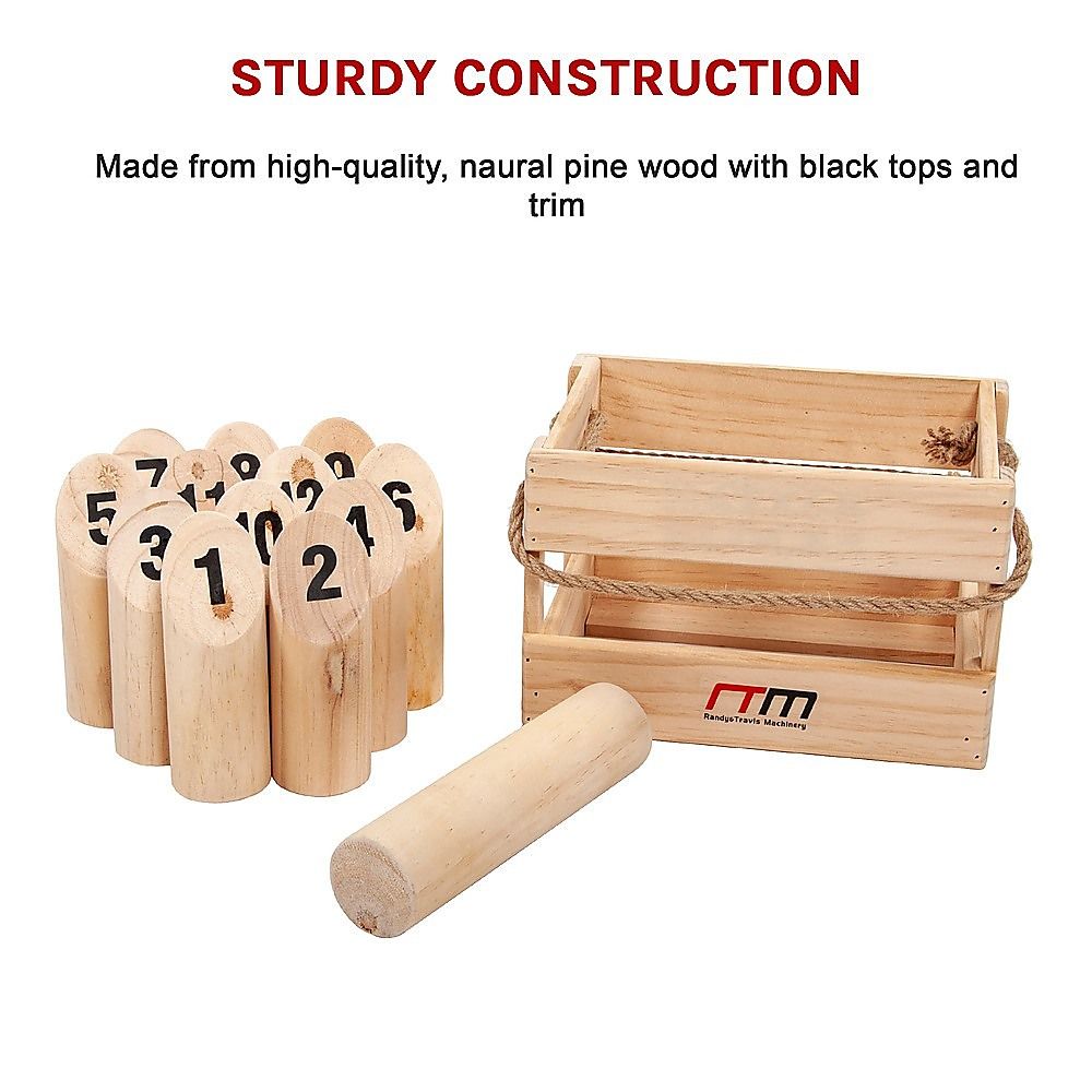 Wooden Number Toss Game Set 12 Pins with Carry Case - Image 6