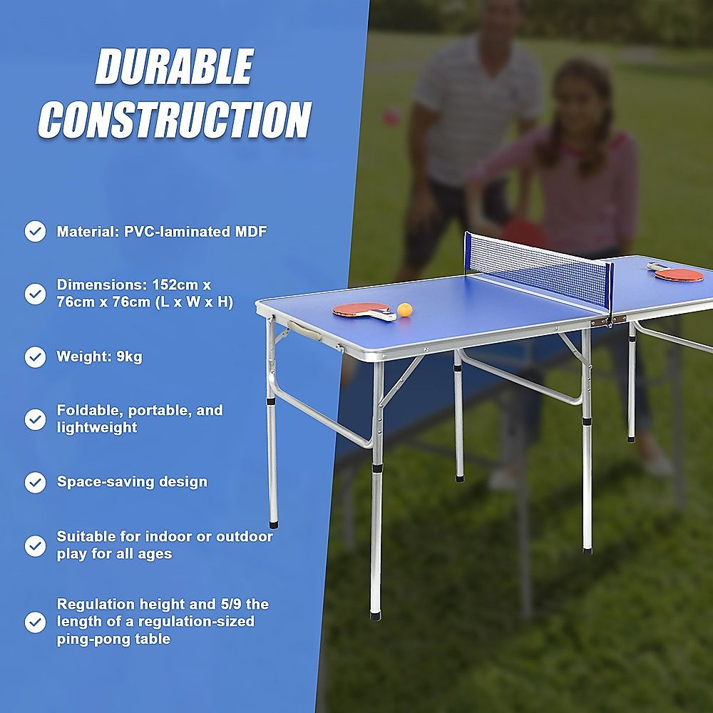 152cm Portable Folding Table Tennis Table with Net & Paddles - Image 3
