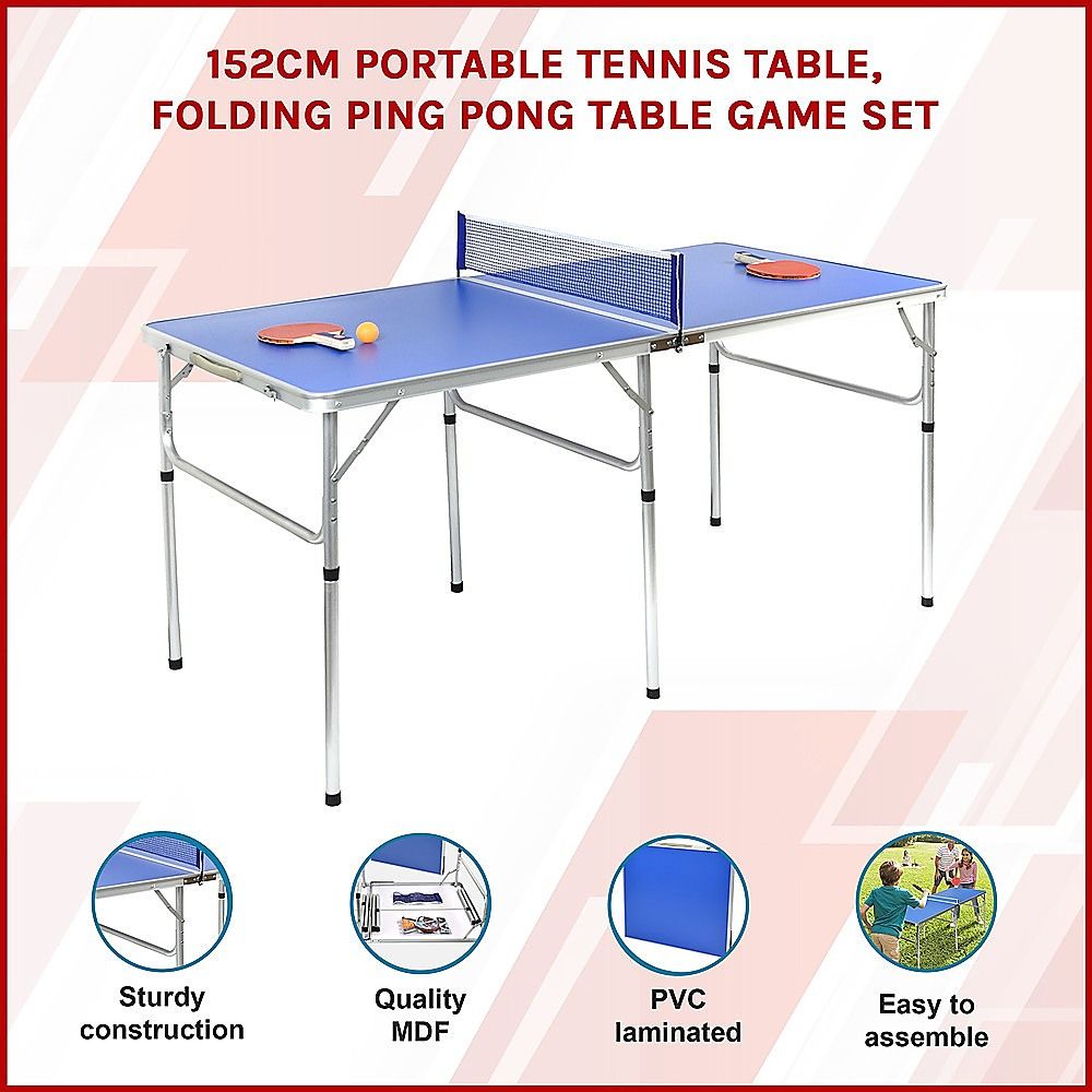 152cm Portable Folding Table Tennis Table with Net & Paddles - Image 5