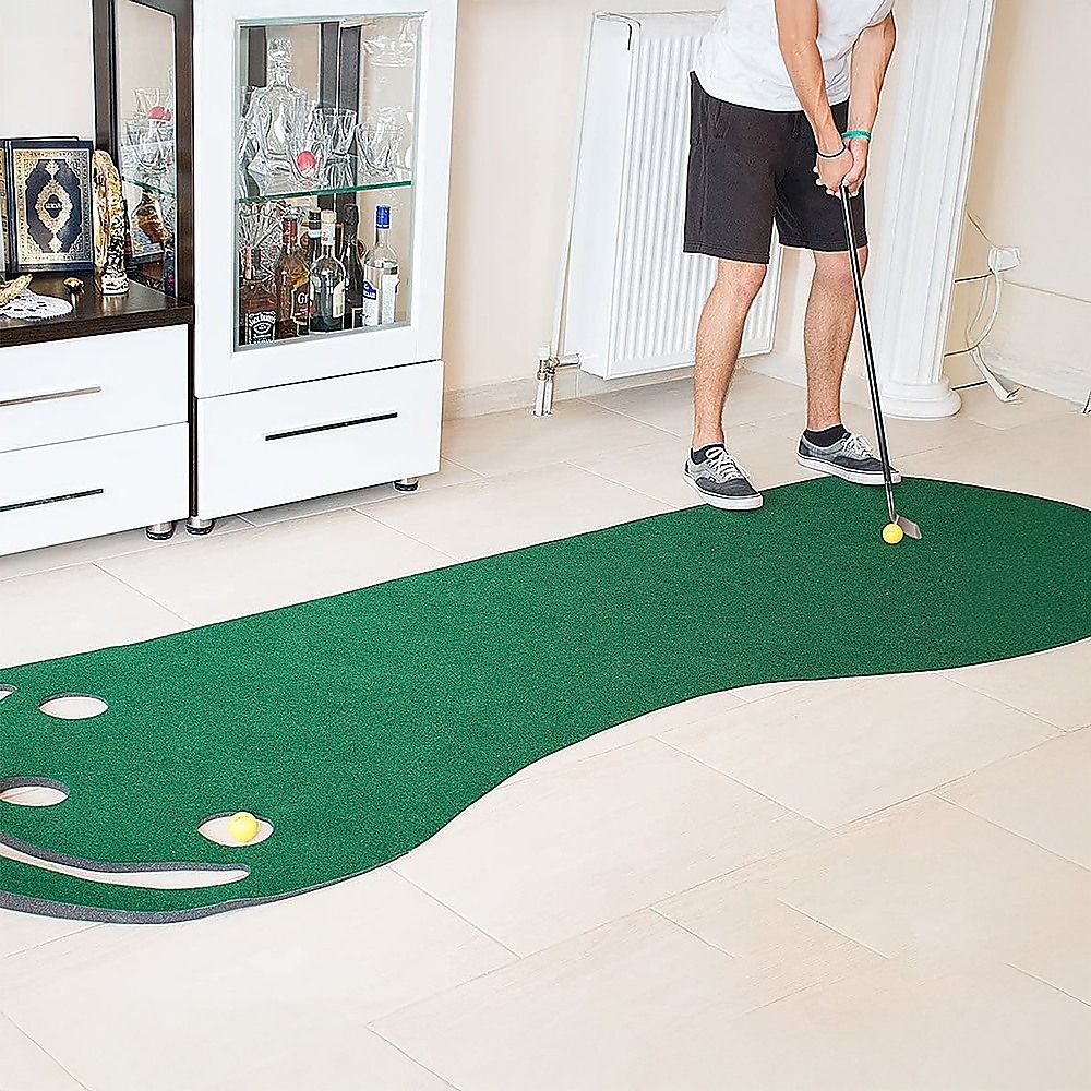 Golf Putting Green Mat 95 x 275cm with Practice Cups & Sand Traps