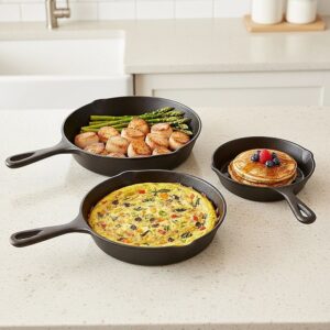 Pre-Seasoned Cast Iron Skillet Set 3 Piece 6 8 & 10 Inch