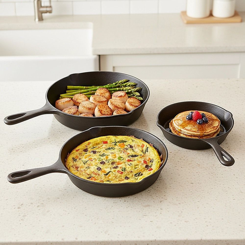 Pre-Seasoned Cast Iron Skillet Set 3 Piece 6 8 & 10 Inch
